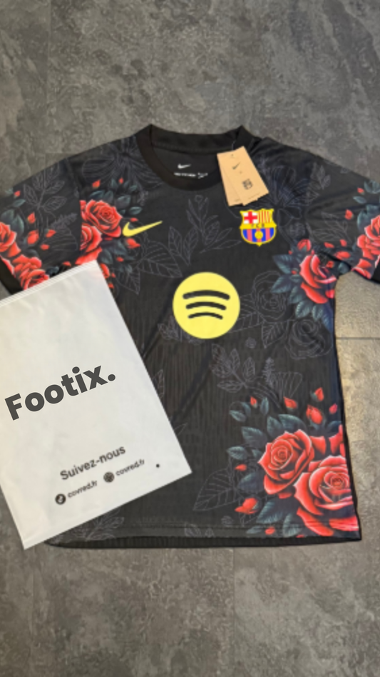 FC Barcelone – Maillot Concept 2025/26 – Noir, Motifs floraux rouges